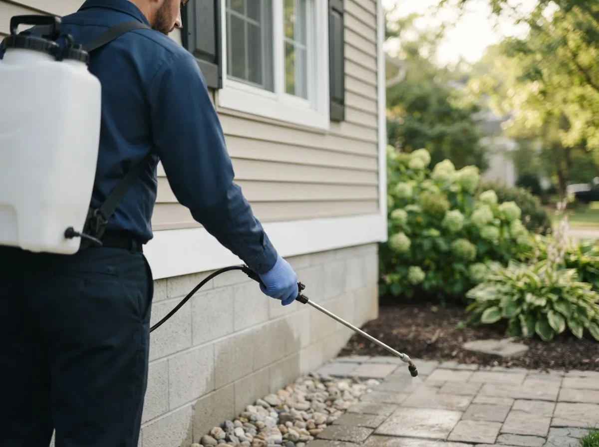 Pest control technician inspecting a home in Long Lake, MI